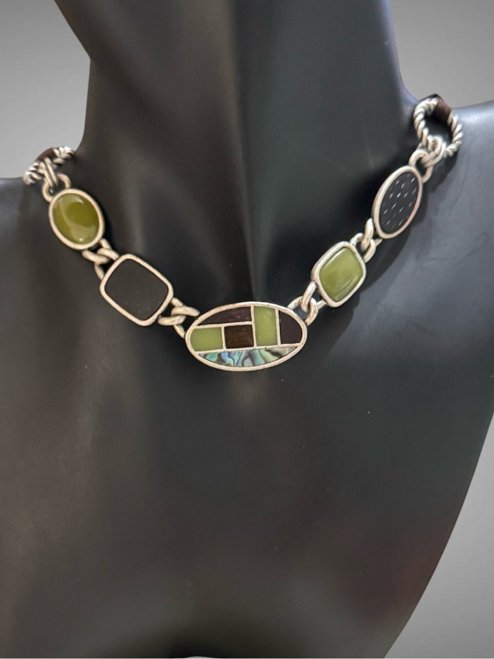FAUX SUEDE AND ABALONE NECKLACE